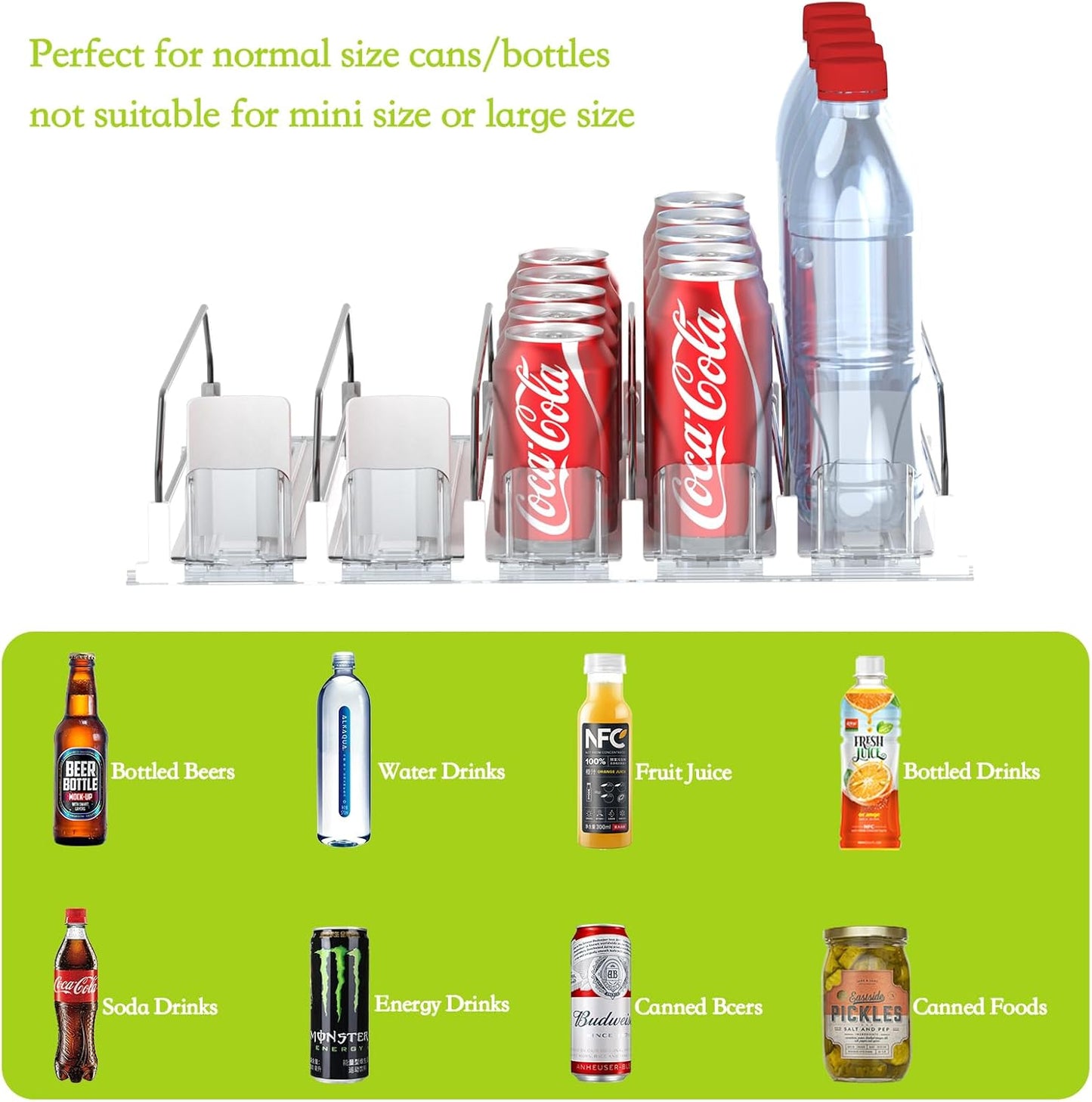 Drink Organizer for Fridge,Self Pushing Fridge Drink Organizer,Automatic Drink Dispenser for Fridge-Holds up to 15 Cans, 14.96Inch, White
