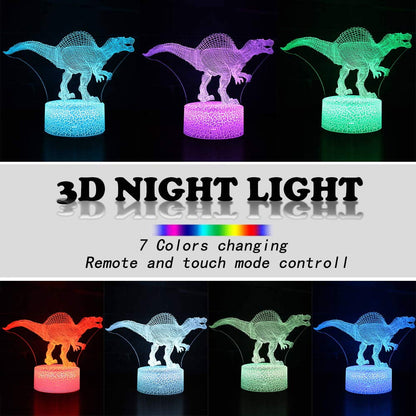 2D Dinosaur Night Light - 7-Color LED Lamp W/ Remote, Kids Room Decor