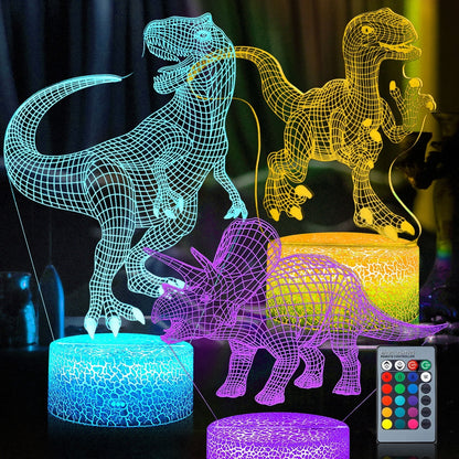 2D Dinosaur Night Light - 7-Color LED Lamp W/ Remote, Kids Room Decor