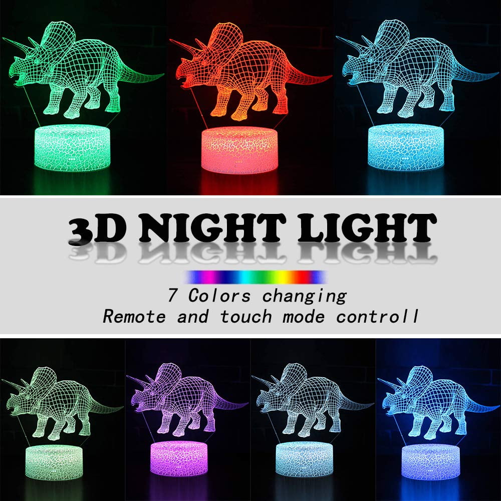 2D Dinosaur Night Light - 7-Color LED Lamp W/ Remote, Kids Room Decor
