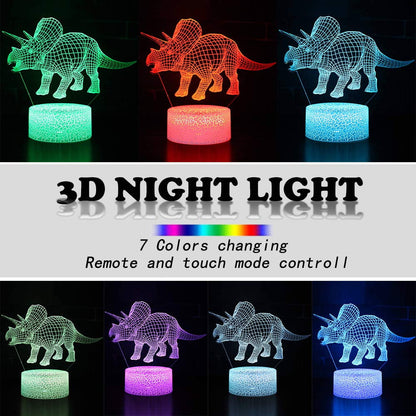 2D Dinosaur Night Light - 7-Color LED Lamp W/ Remote, Kids Room Decor