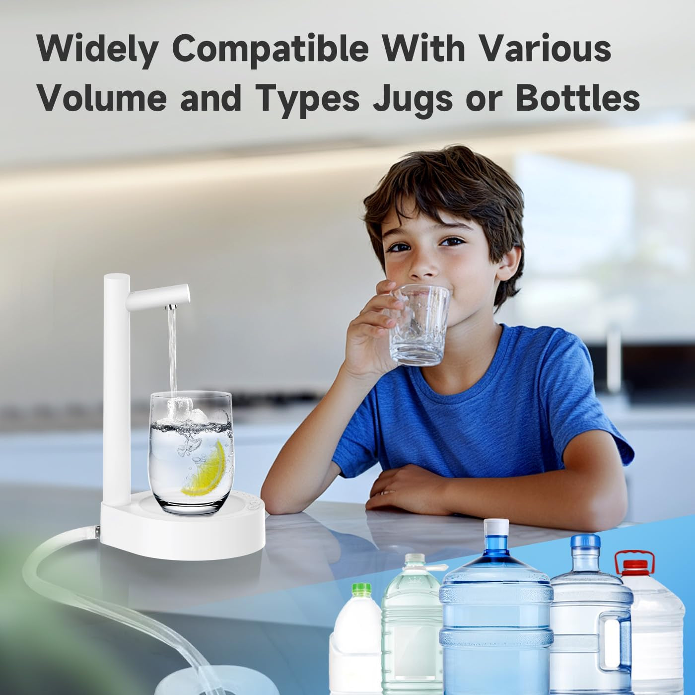 Desktop Water Dispenser for 5 Gallon Bottle, Desktop Portable Countertop Electric Water Pump with Fast USB-C Charging for Home, Office, Desk, Bedside & Outdoor Use (Cool White)