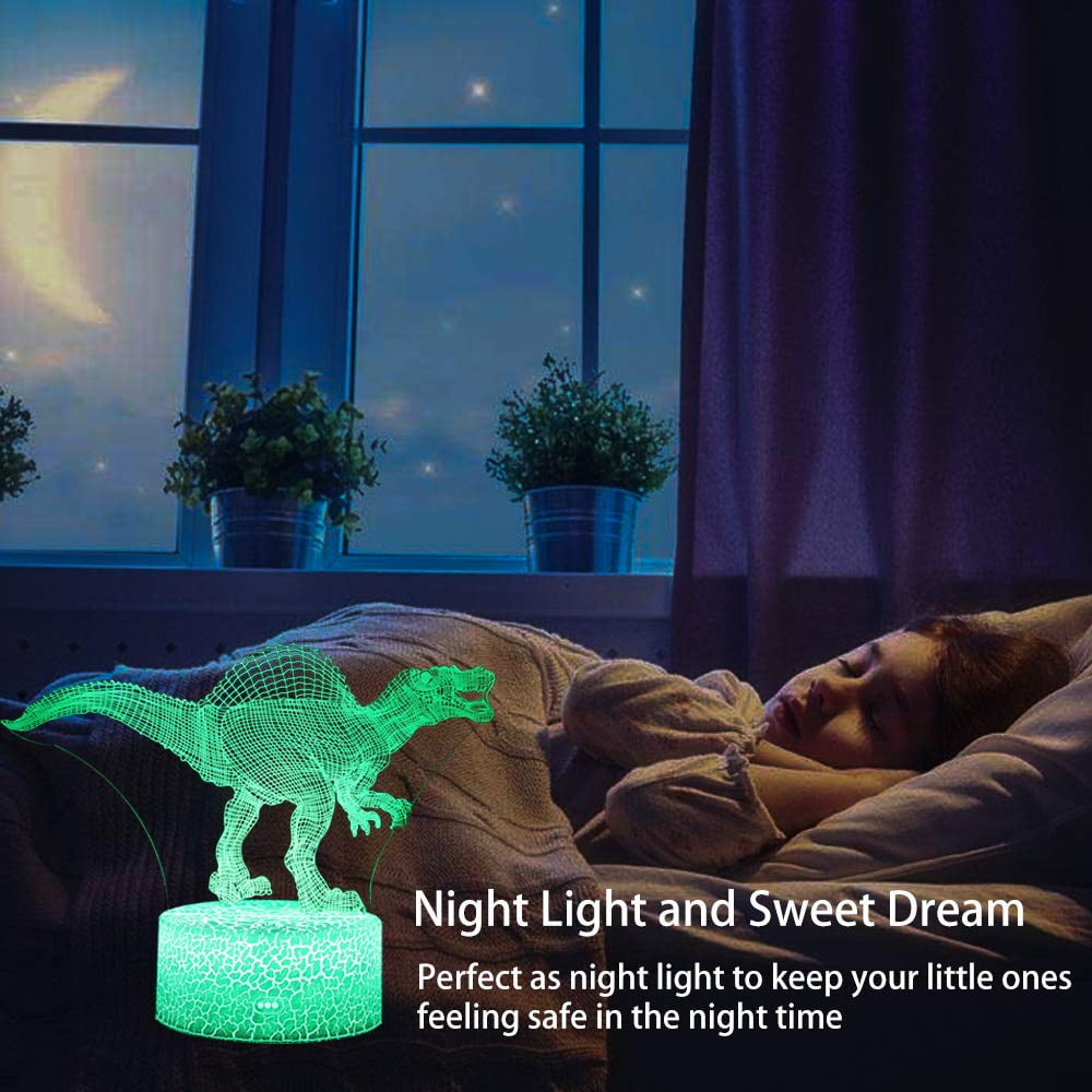 2D Dinosaur Night Light - 7-Color LED Lamp W/ Remote, Kids Room Decor