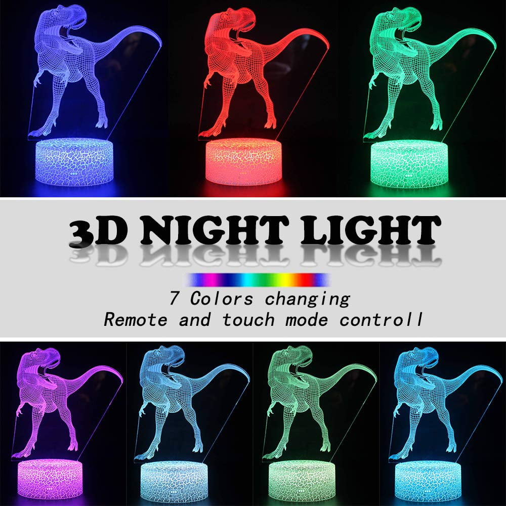 2D Dinosaur Night Light - 7-Color LED Lamp W/ Remote, Kids Room Decor