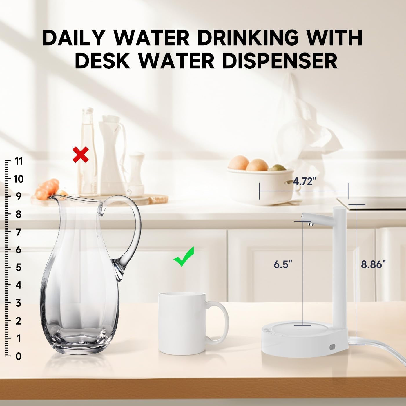 Desktop Water Dispenser for 5 Gallon Bottle, Desktop Portable Countertop Electric Water Pump with Fast USB-C Charging for Home, Office, Desk, Bedside & Outdoor Use (Cool White)