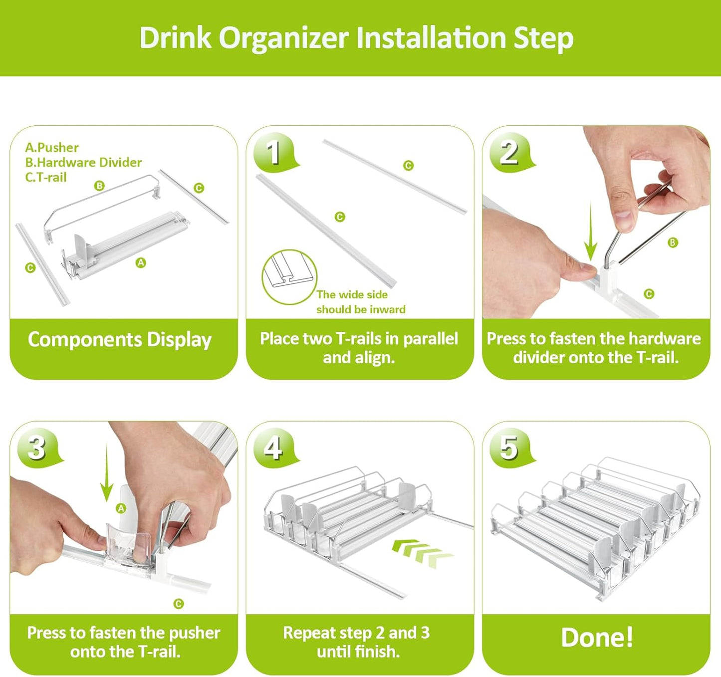 Drink Organizer for Fridge,Self Pushing Fridge Drink Organizer,Automatic Drink Dispenser for Fridge-Holds up to 15 Cans, 14.96Inch, White